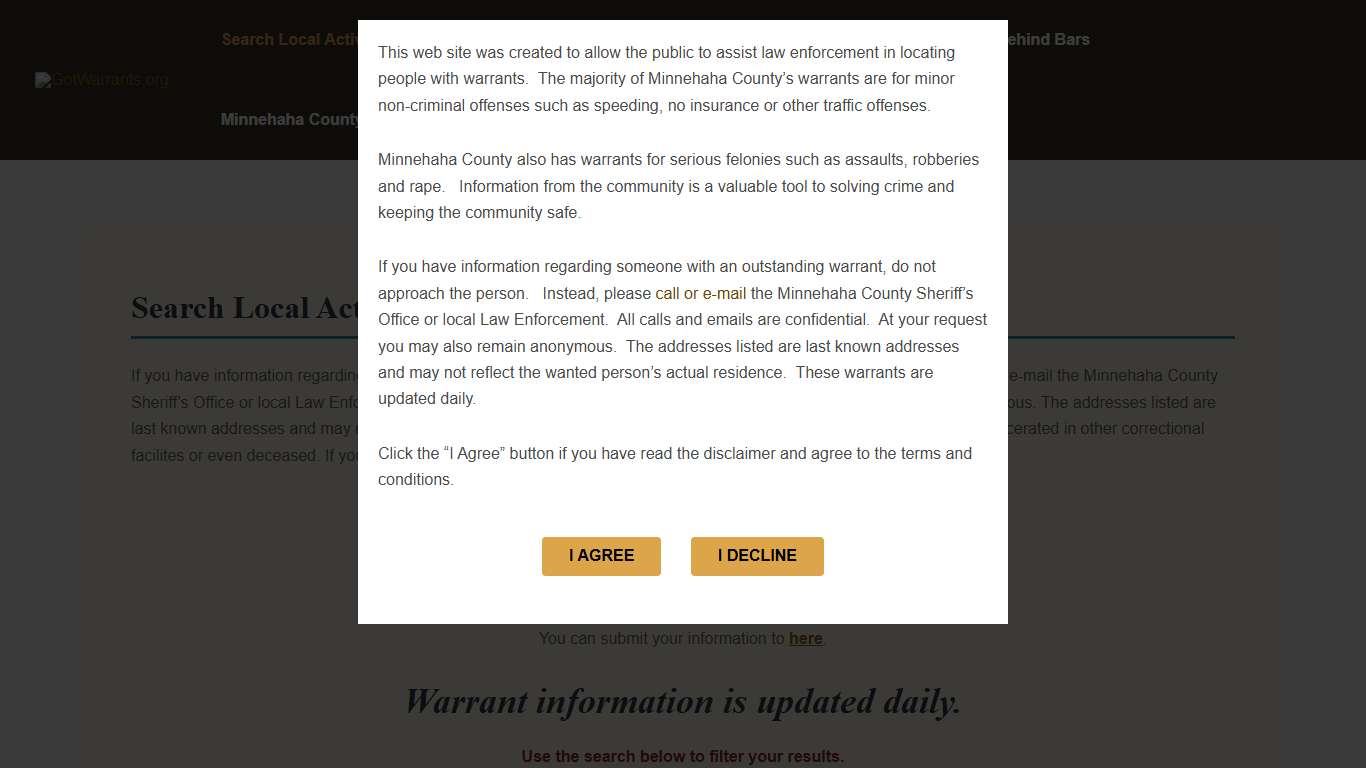 Search Local Active Warrants