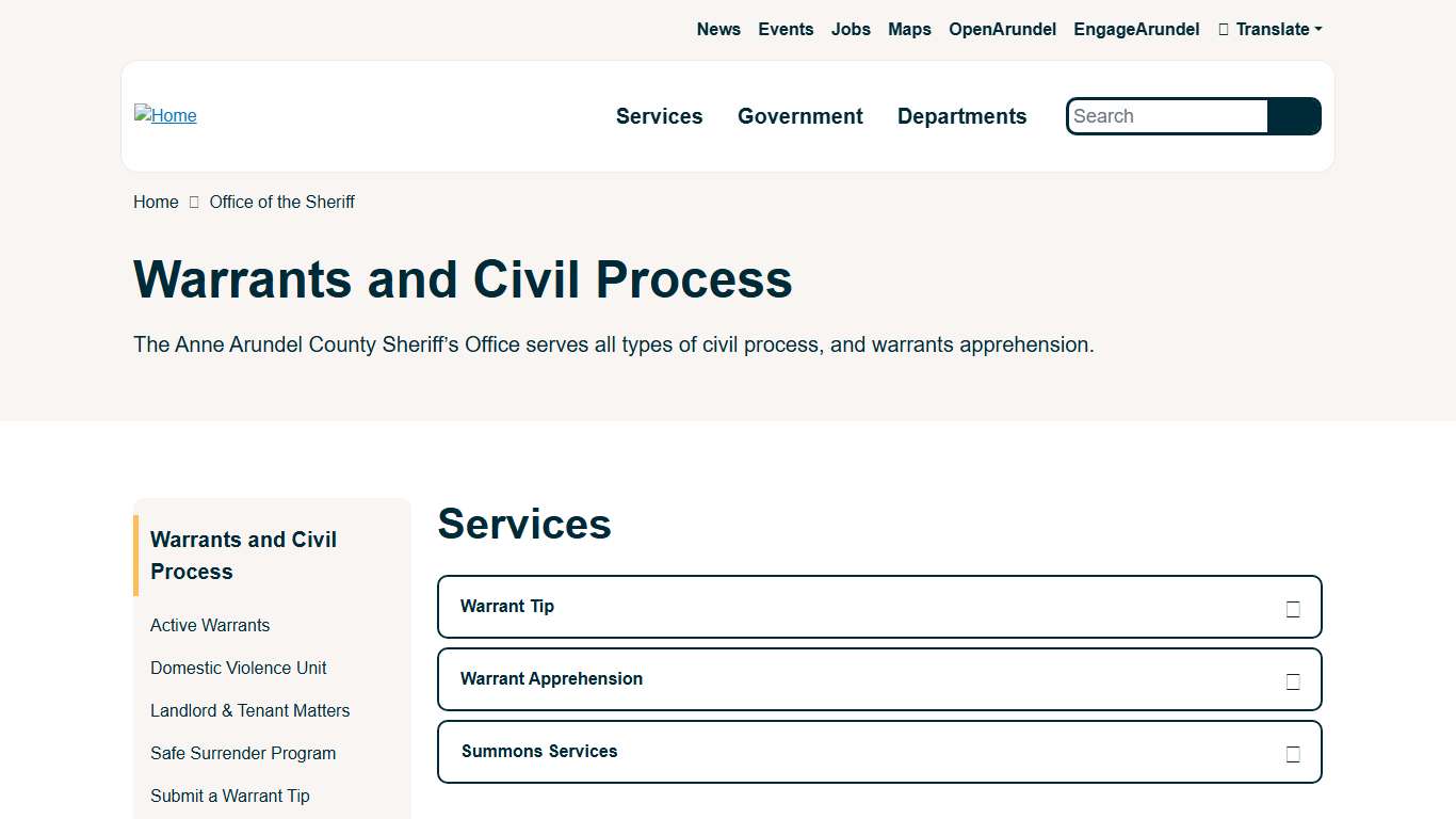 Warrants and Civil Process | Anne Arundel County Government